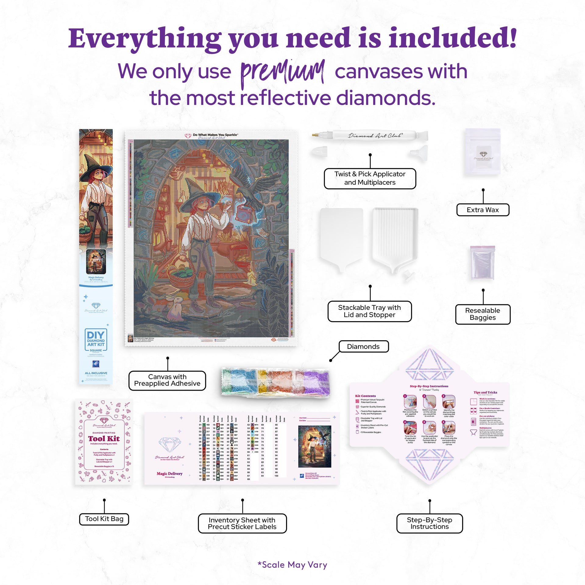 Diamond Painting Magic Delivery 27.6" x 35" (69.9cm x 88.9cm) / Square with 60 Colors including 2 Iridescent Diamonds and 6 Fairy Dust Diamonds / 100,317