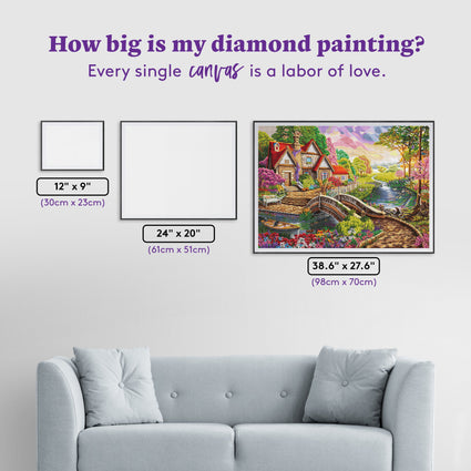 Diamond Painting Magic House by the River 38.6" x 27.6" (98cm x 70cm) / Square with 51 Colors including 5 ABs and 2 Fairy Dust Diamonds / 110,433