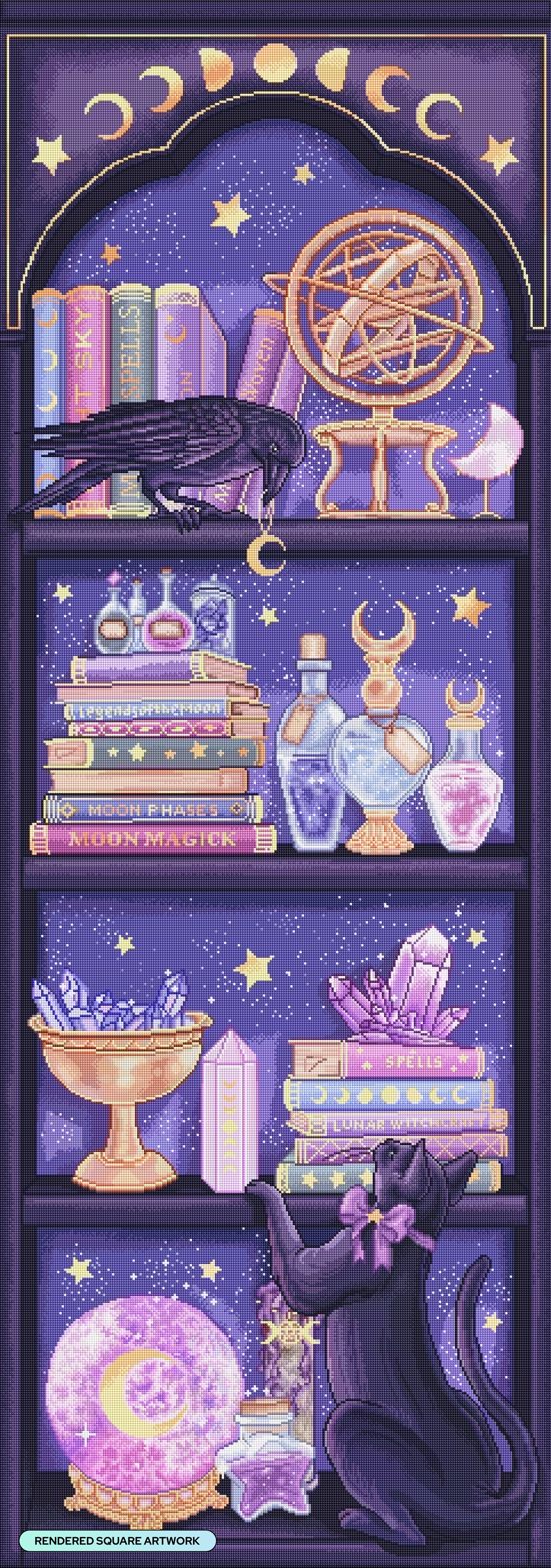 Diamond Painting Magical Bookshelf 23.6" x 67.3" (60cm x 170.8cm) / Square with 73 Colors including 4 ABs and 1 Iridescent Diamond and 6 Fairy Dust Diamonds / 165,326