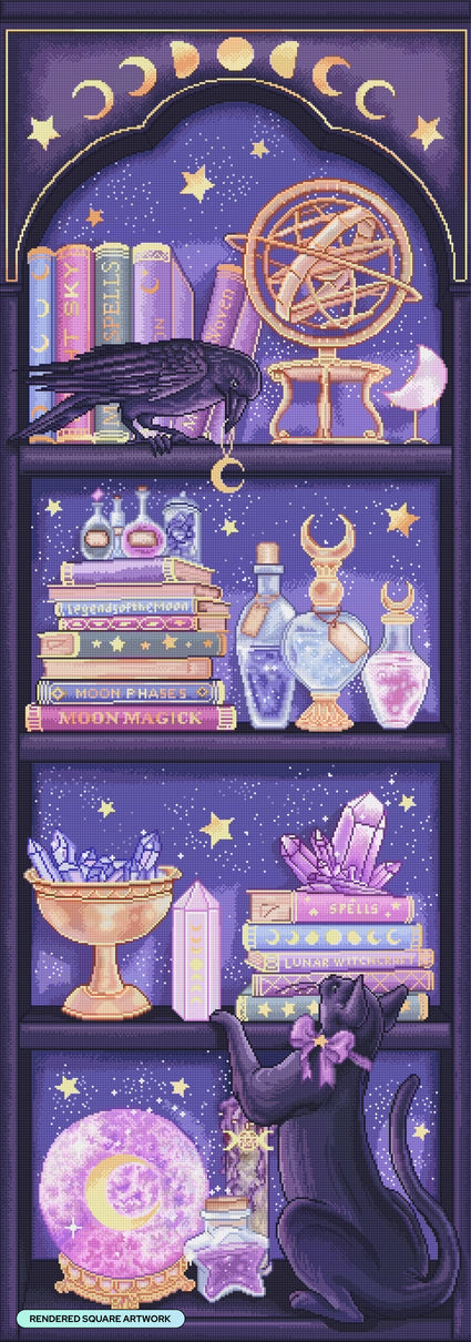 Diamond Painting Magical Bookshelf 23.6" x 67.3" (60cm x 170.8cm) / Square with 73 Colors including 4 ABs and 1 Iridescent Diamond and 6 Fairy Dust Diamonds / 165,326