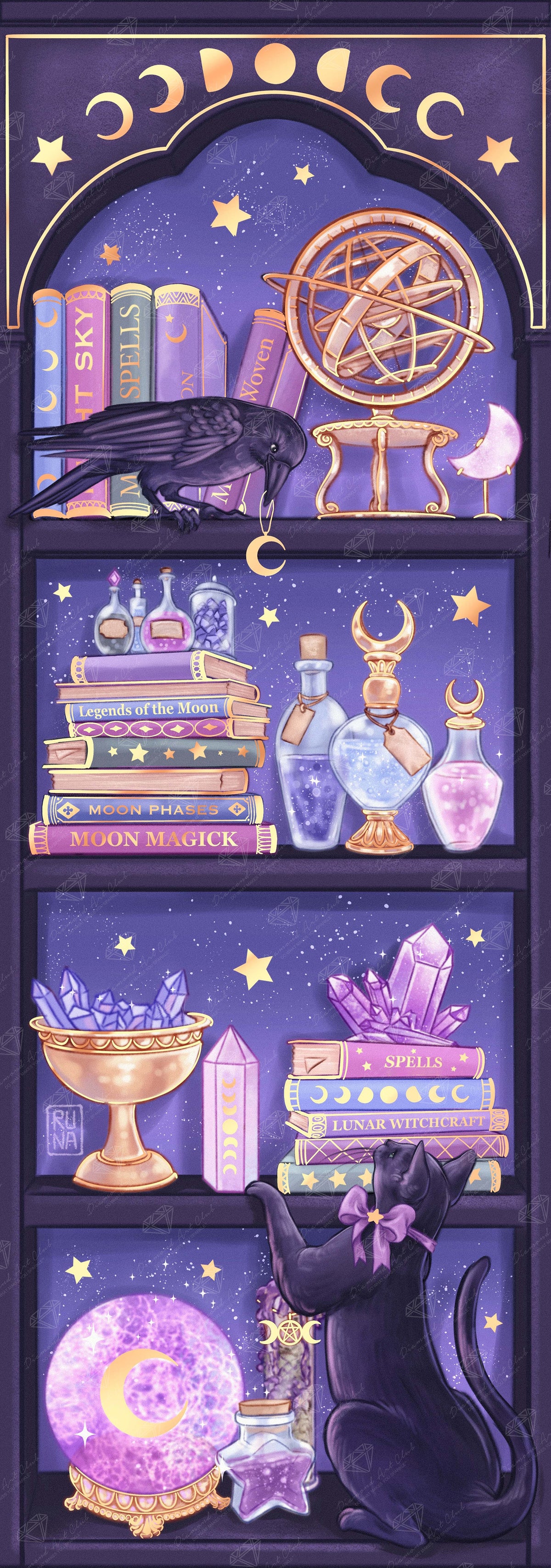Diamond Painting Magical Bookshelf 23.6" x 67.3" (60cm x 170.8cm) / Square with 73 Colors including 4 ABs and 1 Iridescent Diamond and 6 Fairy Dust Diamonds / 165,326