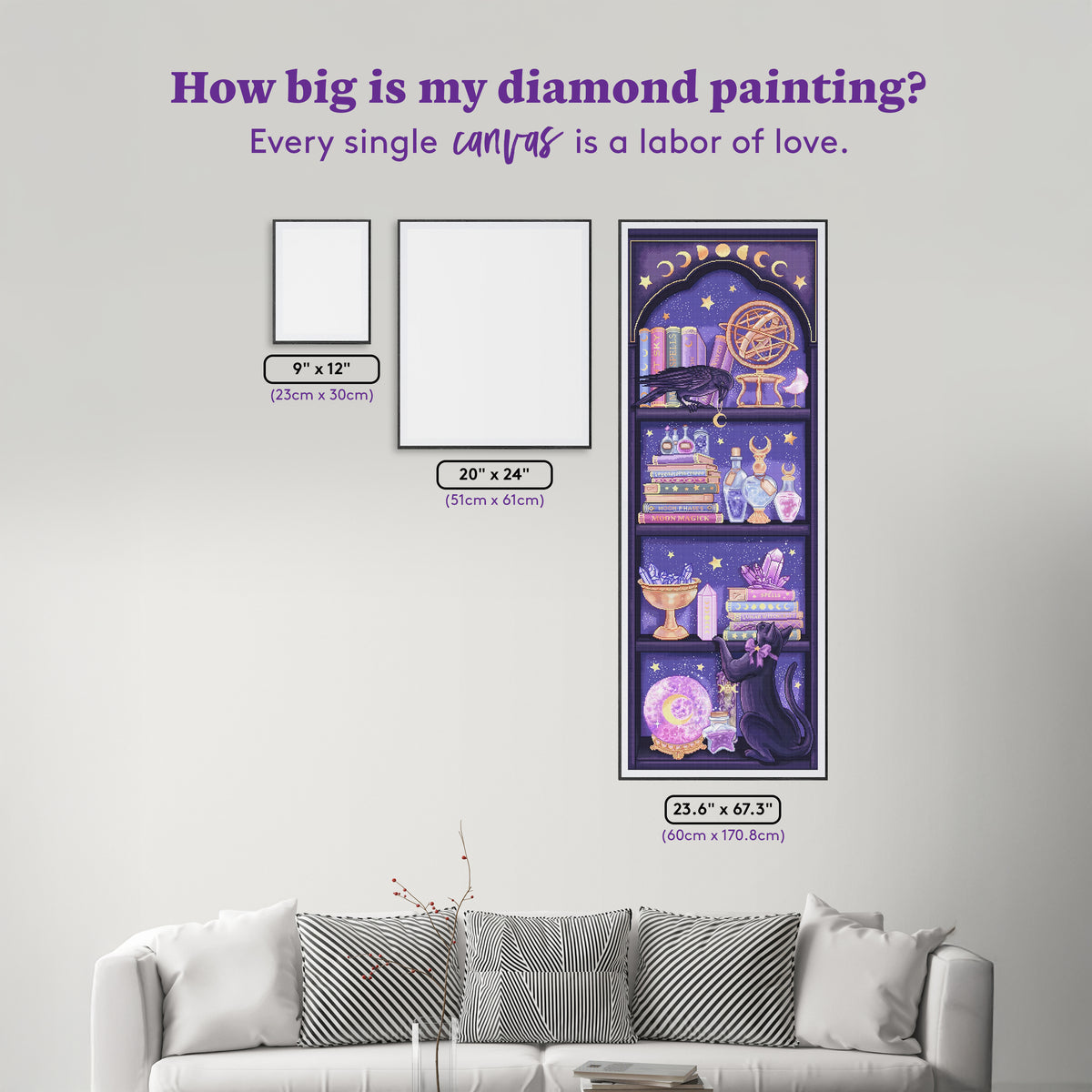 Diamond Painting Magical Bookshelf 23.6" x 67.3" (60cm x 170.8cm) / Square with 73 Colors including 4 ABs and 1 Iridescent Diamond and 6 Fairy Dust Diamonds / 165,326