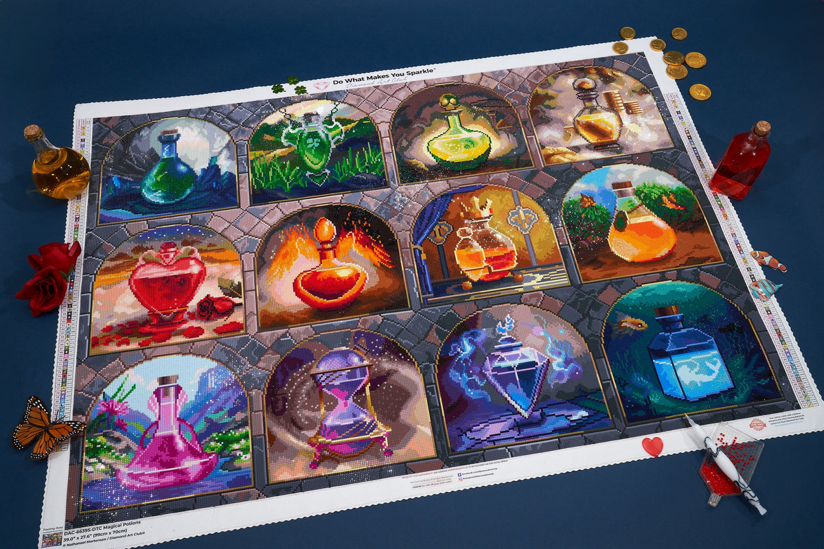 Diamond Painting Magical Potions 39" x 27.6" (99cm x 70cm) / Square with 91 Colors including 4 ABs and 4 Fairy Dust Diamonds / 111,557