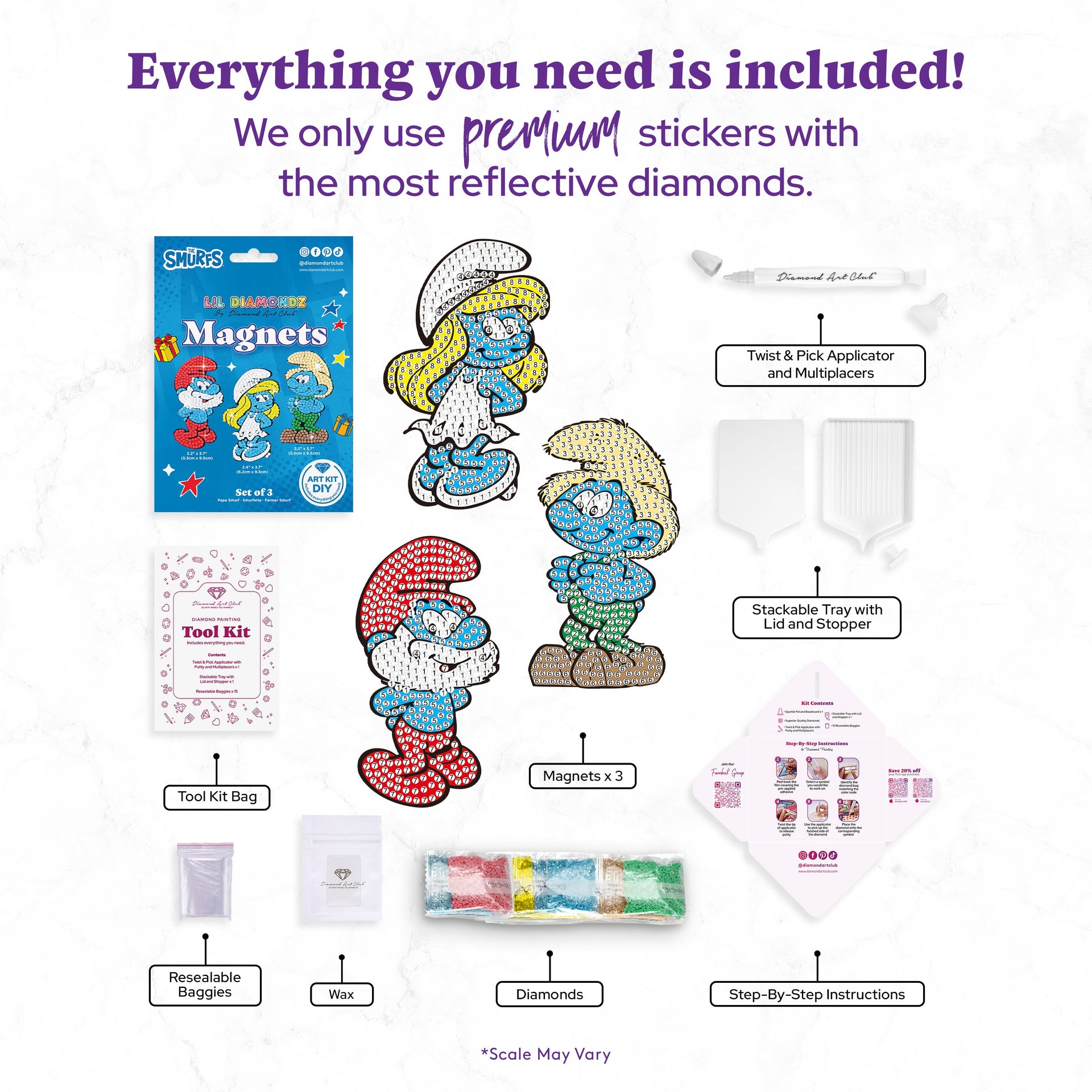 Diamond Painting Magnets - The Smurfs™ (Set of 3)