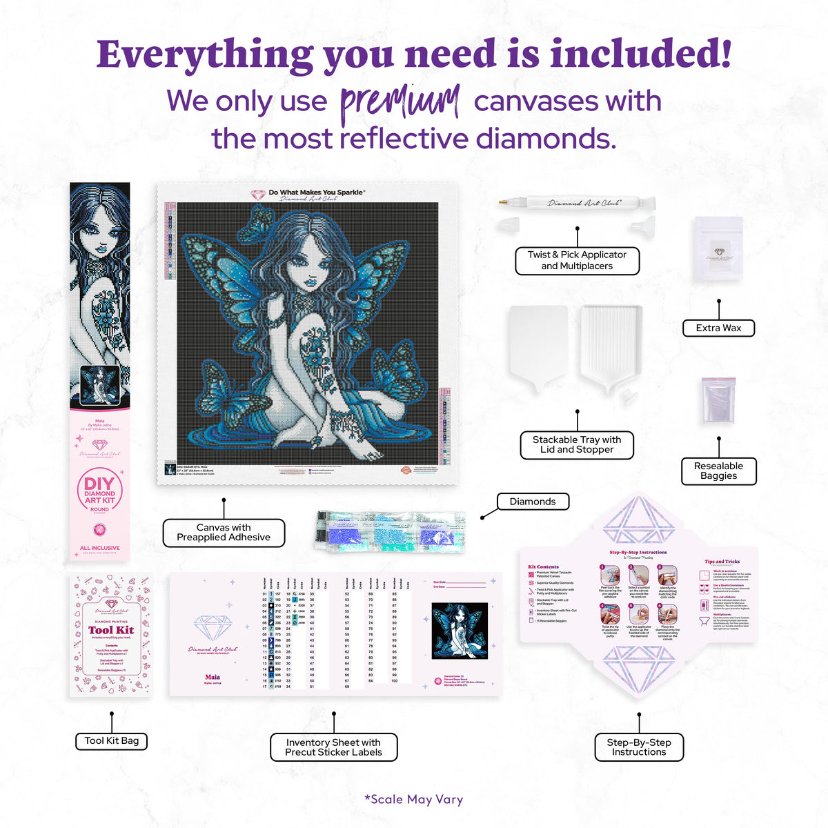 Diamond Painting Maia 22" x 22" (55.6cm x 55.6cm) / Round with 23 Colors including 1 Iridescent Diamond and 2 Fairy Dust Diamonds / 40,804