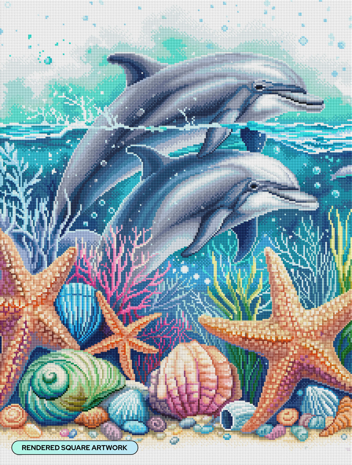Diamond Painting Majestic Dolphins 22" x 29" (55.8cm x 73.7cm) / Square with 89 Colors including 2 ABs and 5 Fairy Dust Diamonds / 66,304