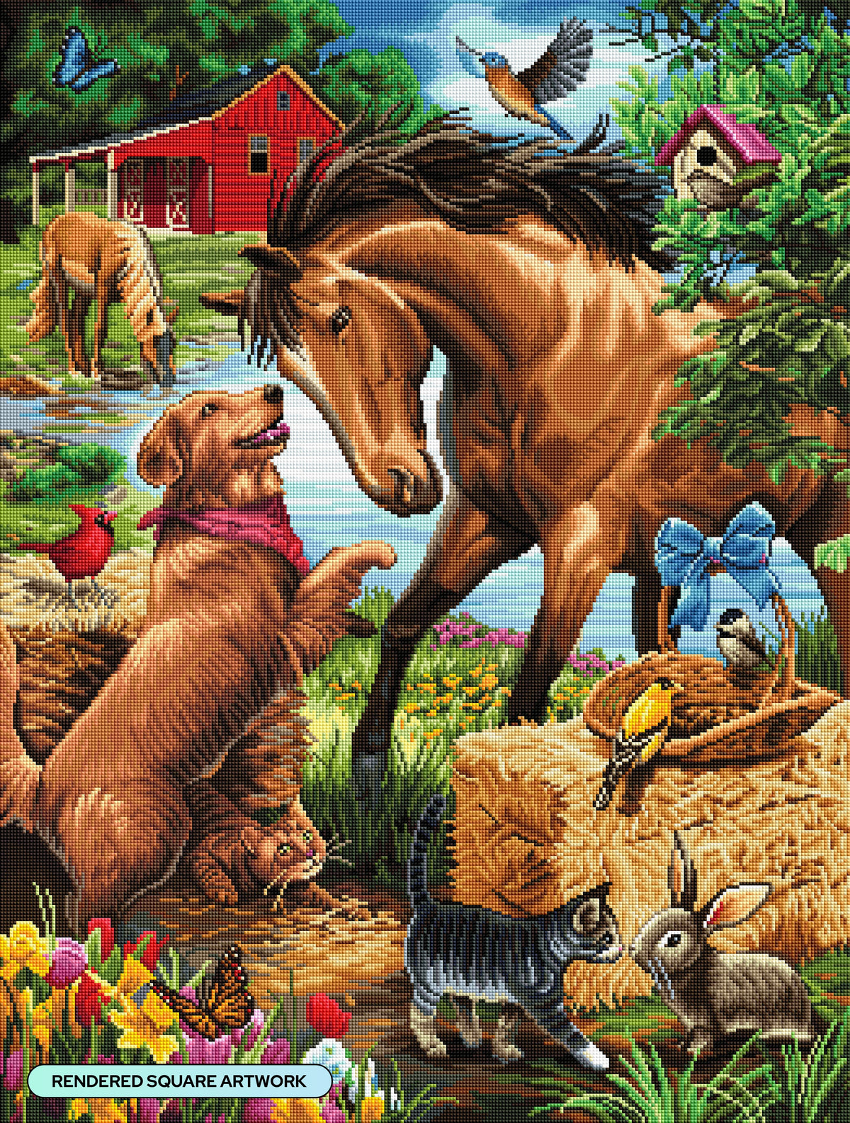 Diamond Painting Making Some Friends on the Farm 25.6" x 33.9" (65cm x 85.9cm) / Square with 58 Colors including 3 ABs and 7 Fairy Dust Diamonds / 90,045