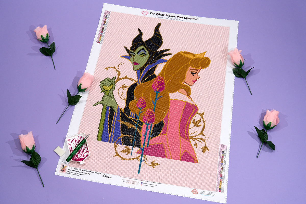 Diamond Painting Maleficent and Aurora 20" x 27" (50.6cm x 68.8cm) / Round with 24 Colors including 1 AB and 1 Electro Diamond and 1 Iridescent Diamond and 2 Fairy Dust Diamonds / 46,000