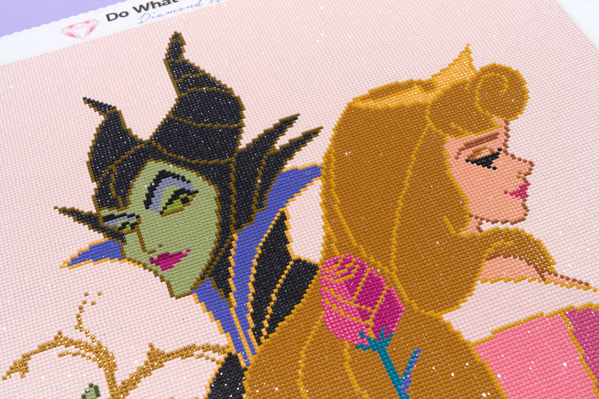 Diamond Painting Maleficent and Aurora 20" x 27" (50.6cm x 68.8cm) / Round with 24 Colors including 1 AB and 1 Electro Diamond and 1 Iridescent Diamond and 2 Fairy Dust Diamonds / 46,000