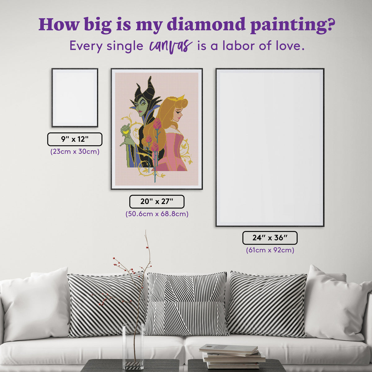 Diamond Painting Maleficent and Aurora 20" x 27" (50.6cm x 68.8cm) / Round with 24 Colors including 1 AB and 1 Electro Diamond and 1 Iridescent Diamond and 2 Fairy Dust Diamonds / 46,000