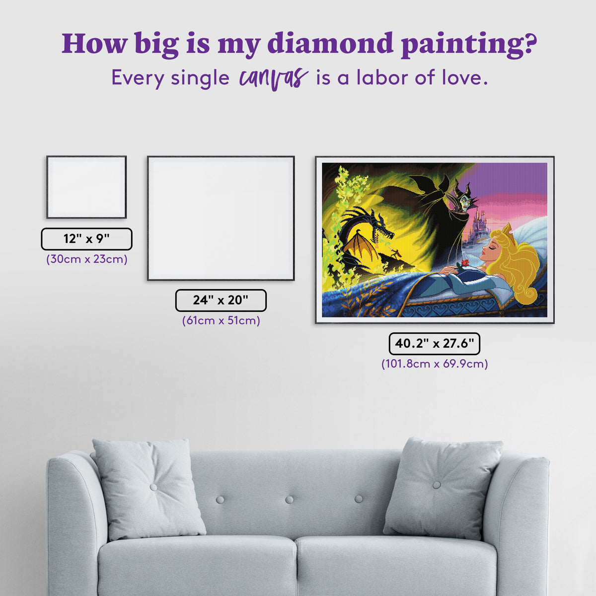 Diamond Painting Maleficent's Curse 40.2" x 27.6" (101.8cm x 69.9cm) / Square with 91 Colors including 2 ABs and 1 Iridescent Diamond and 5 Fairy Dust Diamonds / 114,929