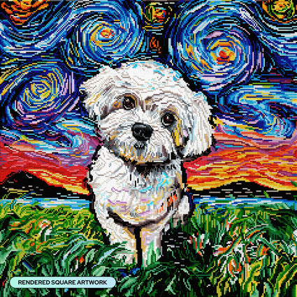Diamond Painting Maltipoo Night 23.6" x 23.6" (60cm x 60cm) / Square with 59 Colors including 3 ABs and 1 Fairy Dust Diamonds / 57,600