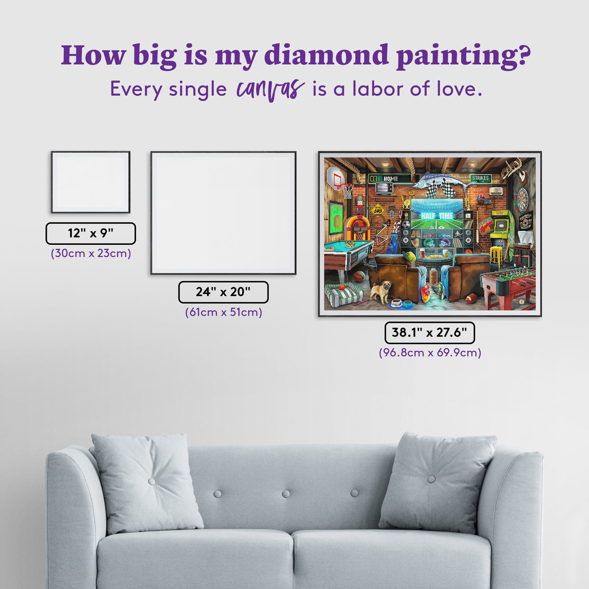 Diamond Painting Man Cave 38.1" x 27.6" (96.8cm x 69.9cm) / Square with 93 Colors including 3 ABs and 6 Fairy Dust Diamonds / 109,309