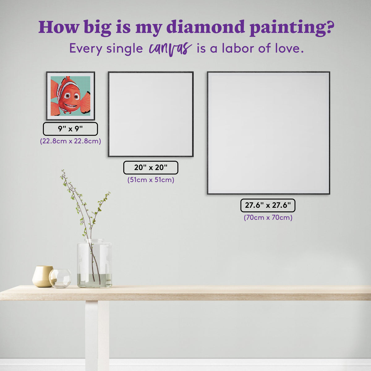 Diamond Painting Marlin 9" x 9" (22.8cm x 22.8cm) / Round with 18 Colors including 1 AB and 2 Fairy Dust Diamonds / 6,889