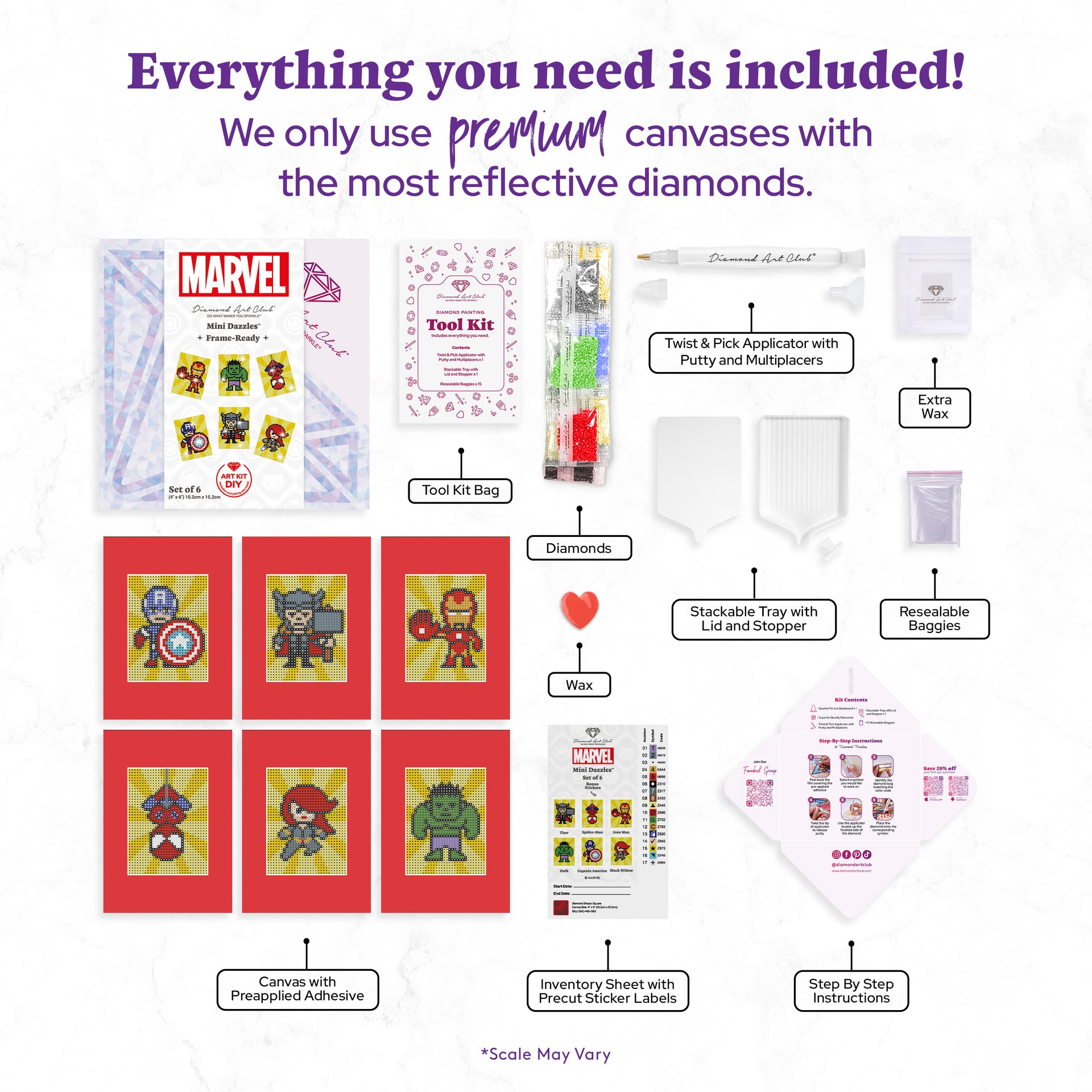 Diamond Painting Marvel - Mini Dazzles™ 4" x 6" (10.2cm x 15.2cm) / Square With 17 Colors Including 3 ABs and 1 Electro Diamond and 1 Frosted Diamond and 12 Fairy Dust Diamonds / 7,200