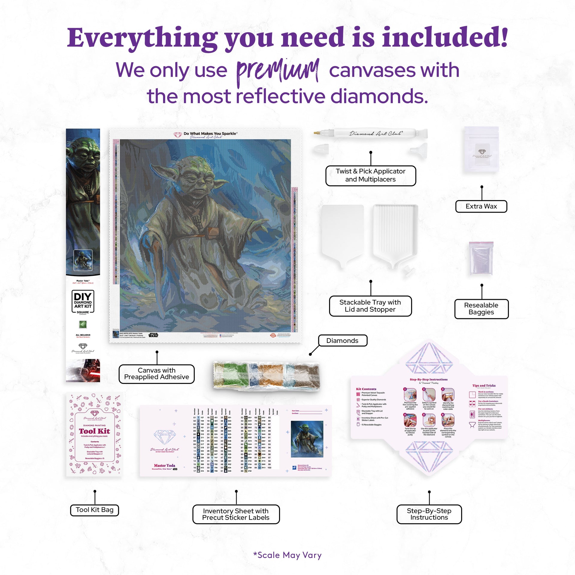 Diamond Painting Master Yoda 25.6" x 28.7" (65cm x 72.9cm) / Square with 84 Colors including 1 AB and 5 Fairy Dust Diamonds / 76,473