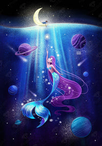 Diamond Painting Mermaid in a Cosmic Sea 25.6" x 36.6" (65cm x 93cm) / Square with 52 Colors including 3 ABs and 1 Fairy Dust Diamonds / 97,353