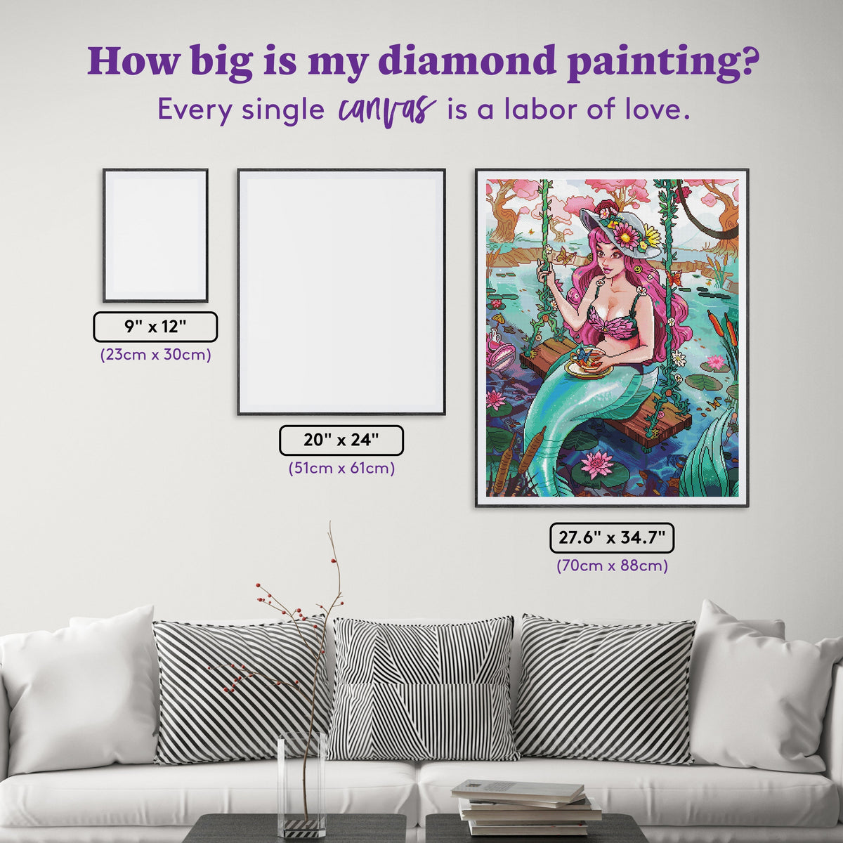 Diamond Painting Mermaid Tea Time 27.6" x 34.6" (70cm x 88cm) / Square with 99 Colors including 4 ABs, 1 Iridescent Diamond, and 3 Fairy Dust Diamonds / 99,193