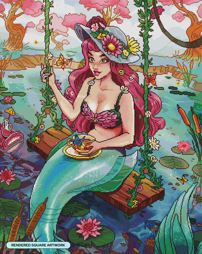 Diamond Painting Mermaid Tea Time 27.6" x 34.6" (70cm x 88cm) / Square with 99 Colors including 2 ABs, 1 Iridescent Diamond and 3 Fairy Dust Diamonds / 99,193