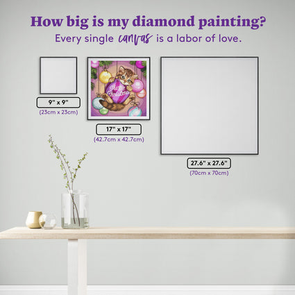 Diamond Painting Merry Christmas Kitten 17" x 17" (42.7cm x 42.7cm) / Round with 70 Colors including 3 ABs and 1 Electro Diamond and 1 Iridescent Diamond and 2 Fairy Dust Diamonds / 24,025