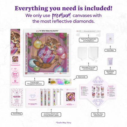Diamond Painting Merry Christmas Kitten 17" x 17" (42.7cm x 42.7cm) / Round with 70 Colors including 3 ABs and 1 Electro Diamond and 1 Iridescent Diamond and 2 Fairy Dust Diamonds / 24,025