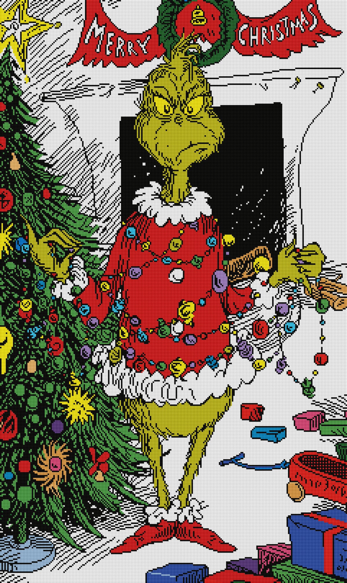 Diamond Painting Merry Grinchmas 23.6" x 39.8" (60cm x 100.8cm) / Square with 18 Colors including 2 ABs and 3 Fairy Dust Diamonds / 97,605