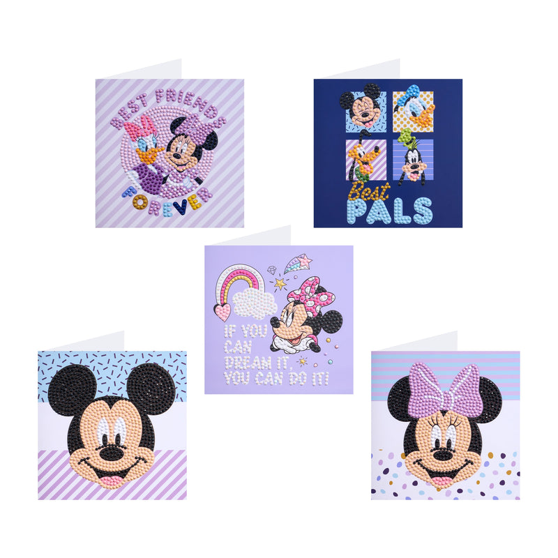 Diamond Painting Mickey and Friends™ DIY Cards (Set of 5) 6.0" x 6.0" (15cm x 15cm) / Round with 26 Colors including 2 ABs and 5 Fairy Dust Diamonds / 3,220