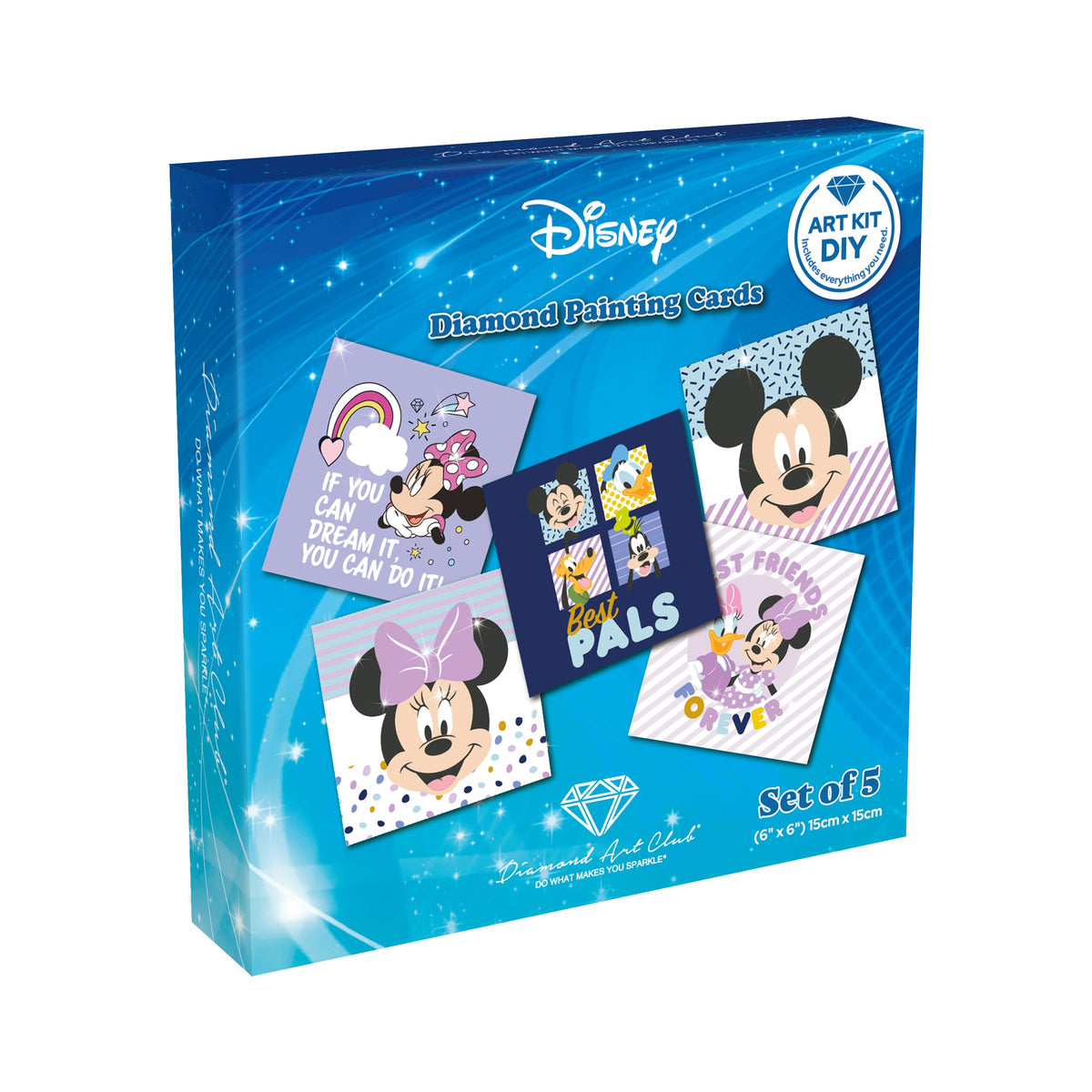 Diamond Painting Mickey and Friends™ DIY Cards (Set of 5) 6.0" x 6.0" (15cm x 15cm) / Round with 26 Colors including 2 ABs and 5 Fairy Dust Diamonds / 3,220