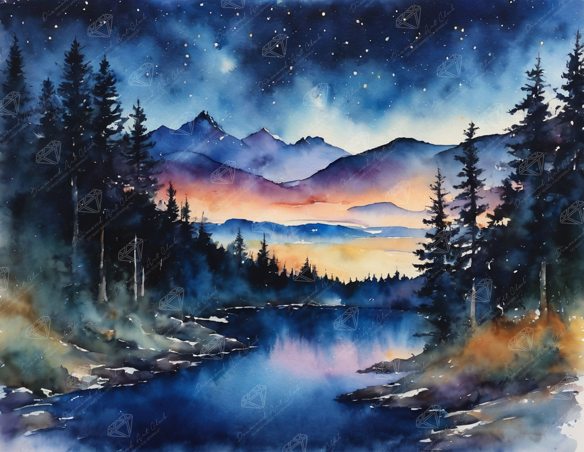 Diamond Painting Midnight Horizon 17" x 13" (42.7cm x 33cm) / Round with 50 Colors including 3 ABs and 1 Fairy Dust Diamond / 18,600