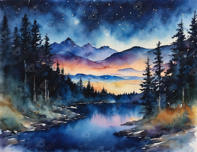 Diamond Painting Midnight Horizon 17" x 13" (42.7cm x 33cm) / Round with 50 Colors including 3 ABs and 1 Fairy Dust Diamond / 18,600