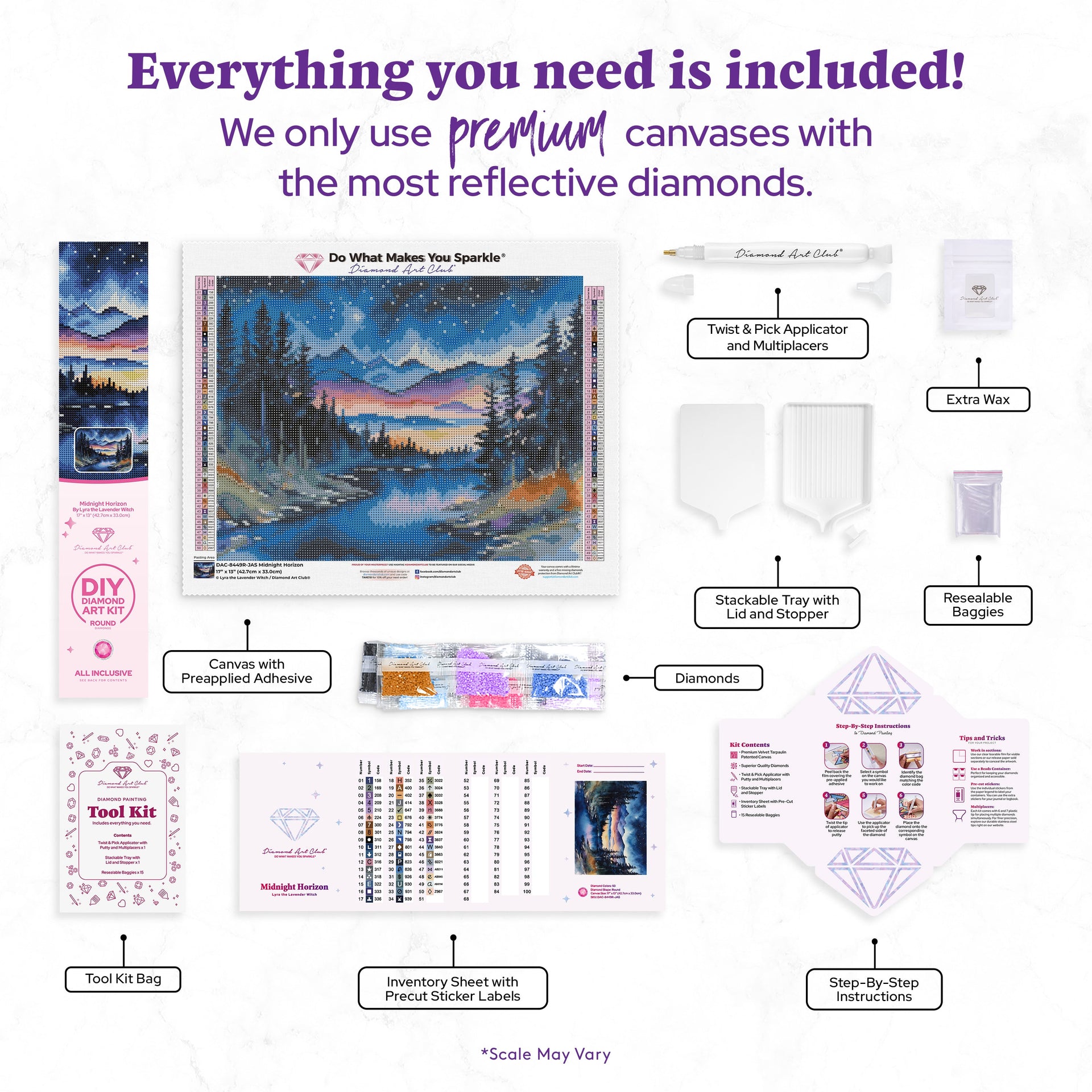 Diamond Painting Midnight Horizon 17" x 13" (42.7cm x 33cm) / Round with 50 Colors including 3 ABs and 1 Fairy Dust Diamond / 18,600