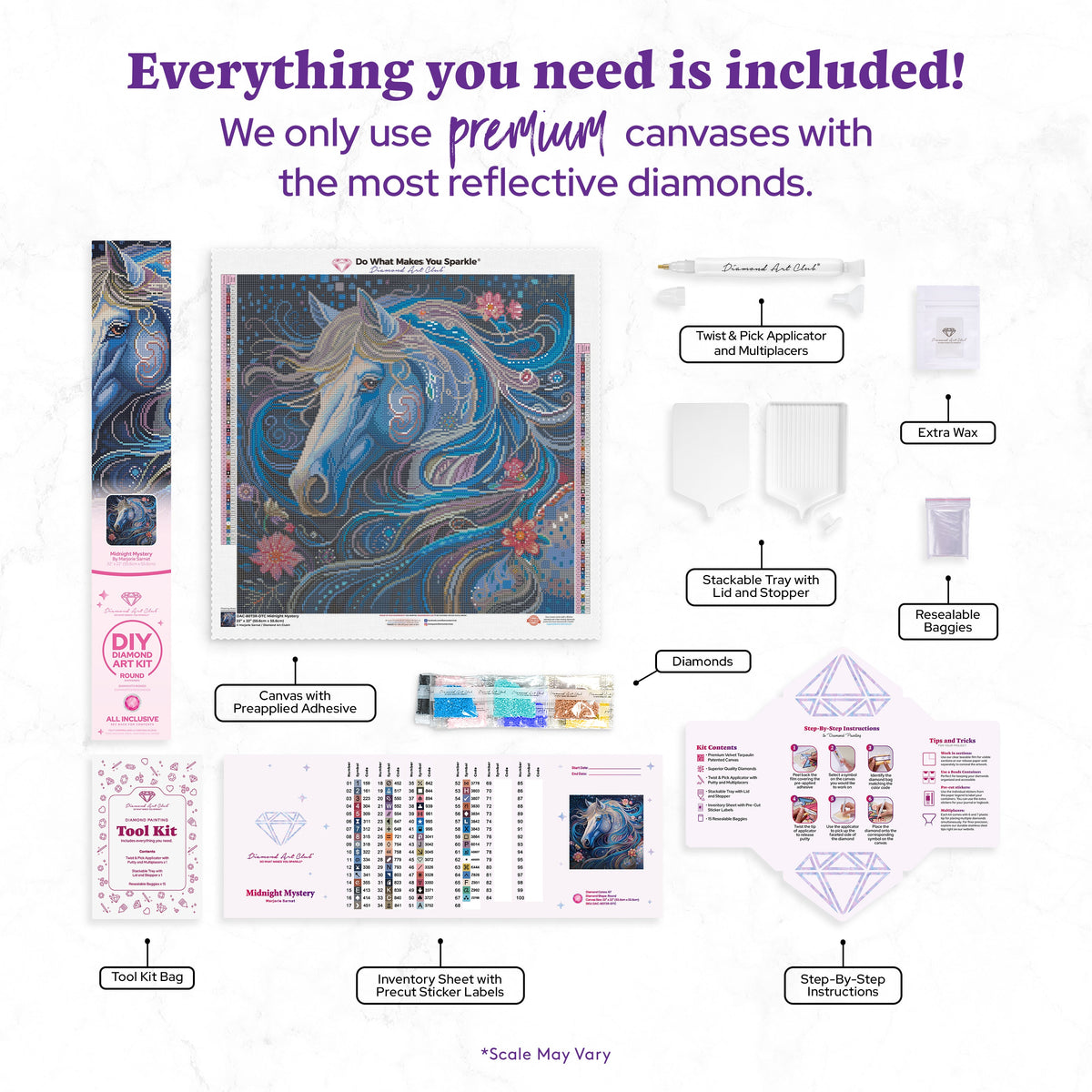 Diamond Painting Midnight Mystery 22" x 22" (55.6cm x 55.6cm) / Round with 67 Colors including 2 ABs and 1 Electro Diamond and 4 Fairy Dust Diamonds / 40,804