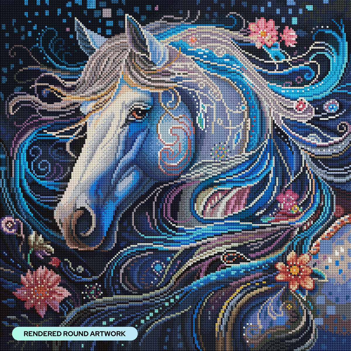 Diamond Painting Midnight Mystery 22" x 22" (55.6cm x 55.6cm) / Round with 67 Colors including 2 ABs and 1 Electro Diamond and 4 Fairy Dust Diamonds / 40,804