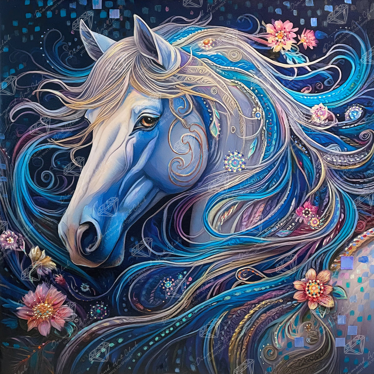 Diamond Painting Midnight Mystery 22" x 22" (55.6cm x 55.6cm) / Round with 67 Colors including 2 ABs and 1 Electro Diamond and 4 Fairy Dust Diamonds / 40,804