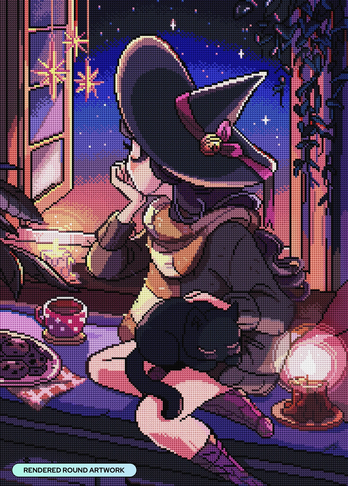 Diamond Painting Midnight Snack 20" x 28" (50.6cm x 70.7cm) / Round with 60 Colors including 2 ABs and 3 Fairy Dust Diamonds / 47,288