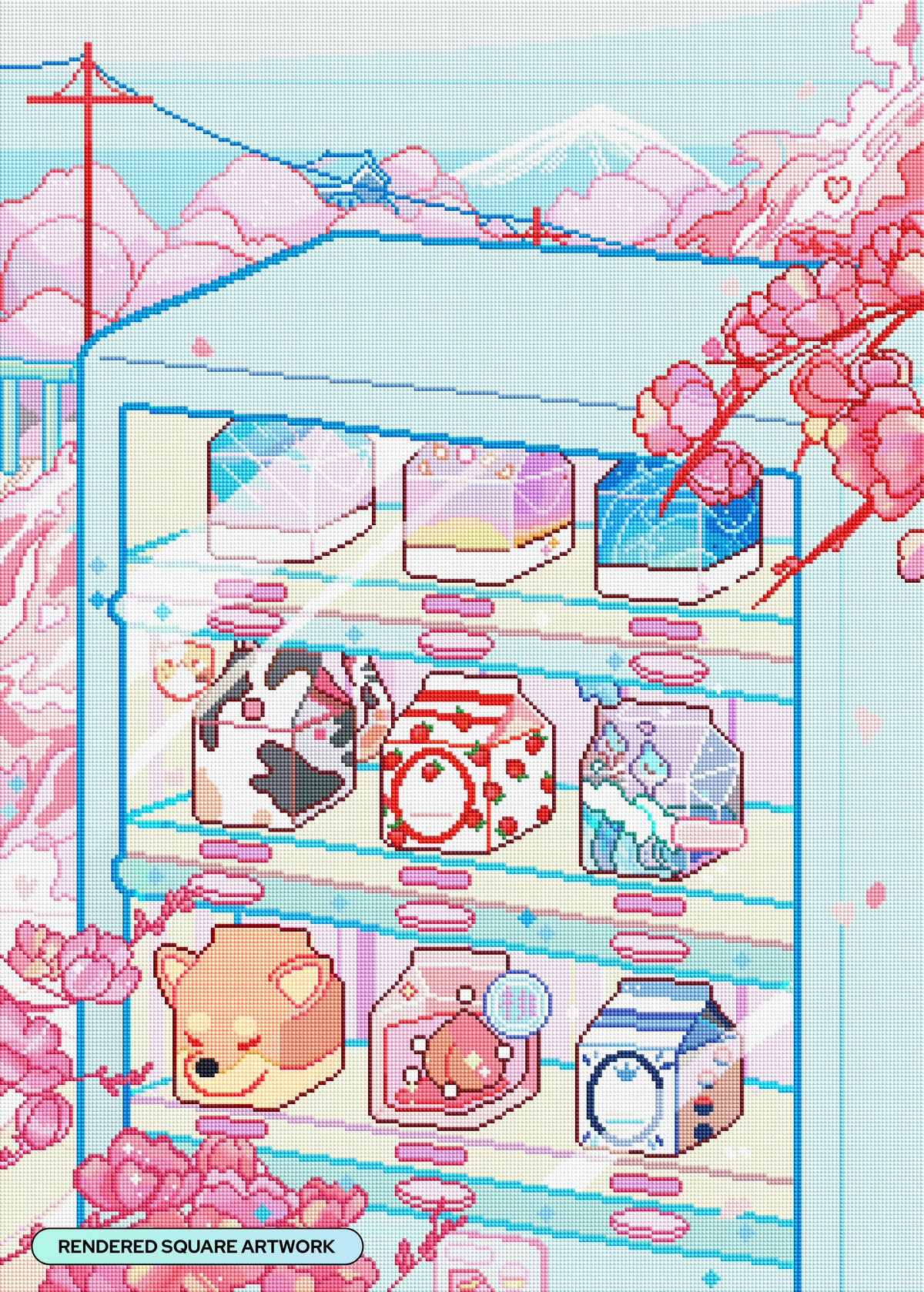 Diamond Painting Milkbox Vending Machine in Fuji 23.6" x 33.1" (60cm x 83.9cm) / Square with 71 Colors including 3 ABs and 4 Fairy Dust Diamonds / 81,217