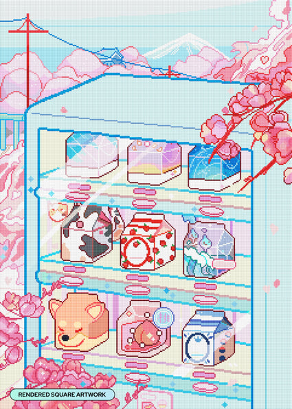 Diamond Painting Milkbox Vending Machine in Fuji 23.6" x 33.1" (60cm x 83.9cm) / Square with 71 Colors including 3 ABs and 4 Fairy Dust Diamonds / 81,217