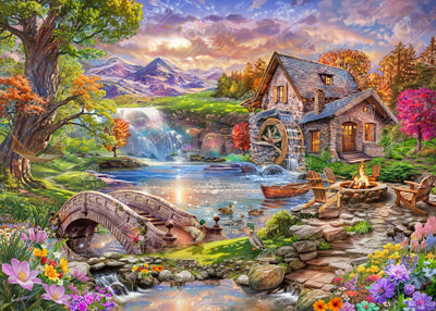 Diamond Painting Mill Pond Sanctuary 38.5" x 27.6" (97.8cm x 69.9cm) / Square with 67 Colors including 5 ABs and 2 Fairy Dust Diamonds / 110,433