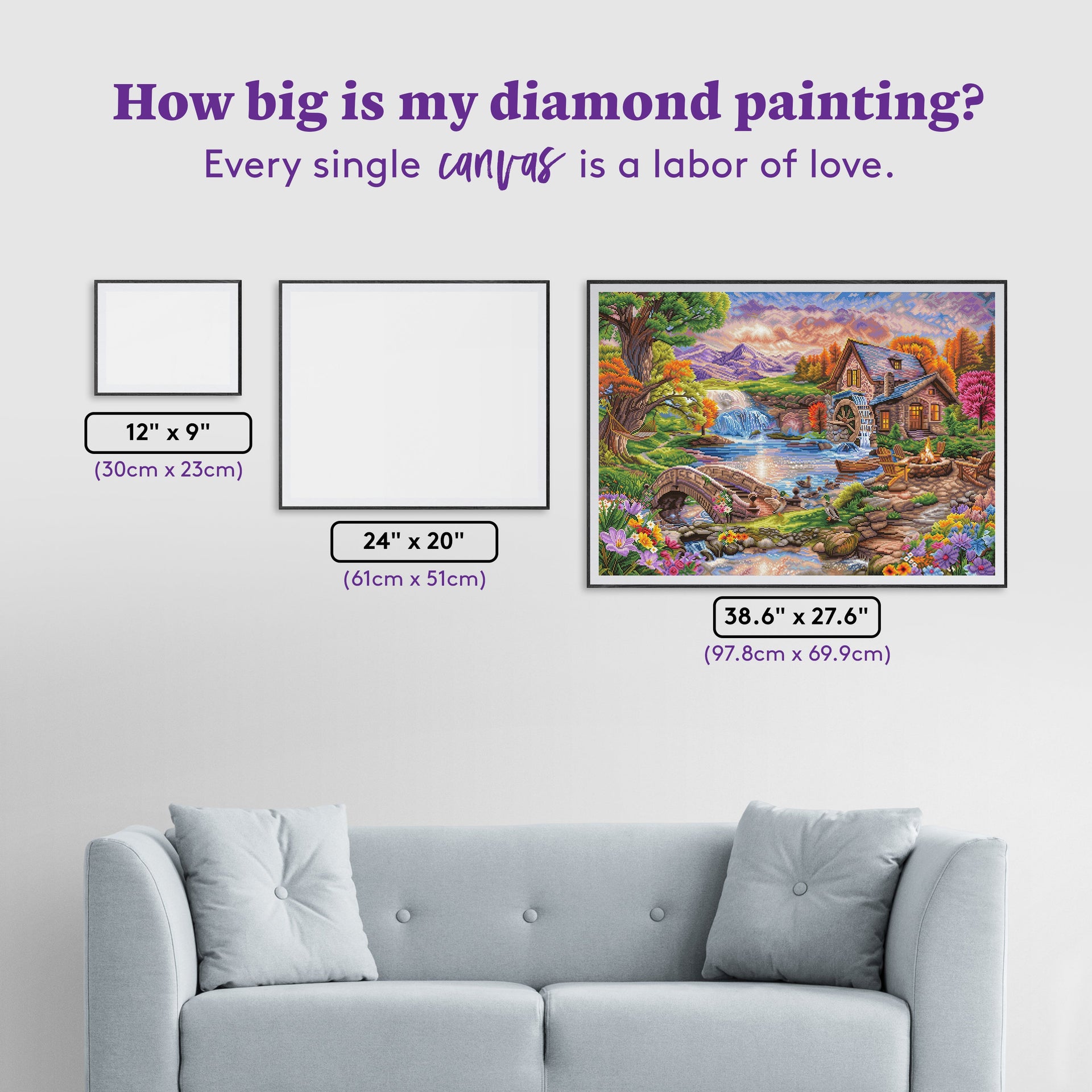 Diamond Painting Mill Pond Sanctuary 38.5" x 27.6" (97.8cm x 69.9cm) / Square with 67 Colors including 5 ABs and 2 Fairy Dust Diamonds / 110,433
