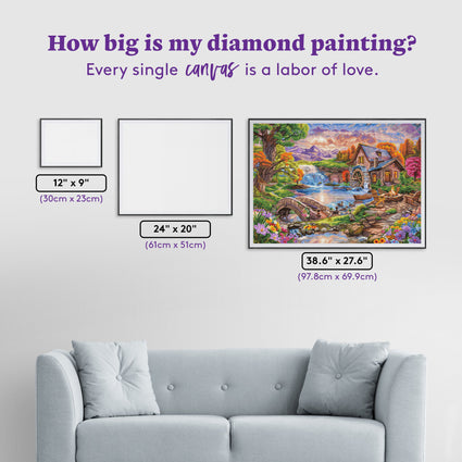 Diamond Painting Mill Pond Sanctuary 38.5" x 27.6" (97.8cm x 69.9cm) / Square with 67 Colors including 5 ABs and 2 Fairy Dust Diamonds / 110,433