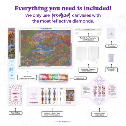 Diamond Painting Mill Pond Sanctuary 38.5" x 27.6" (97.8cm x 69.9cm) / Square with 67 Colors including 5 ABs and 2 Fairy Dust Diamonds / 110,433