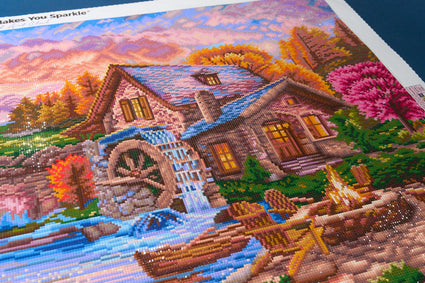 Diamond Painting Mill Pond Sanctuary 38.5" x 27.6" (97.8cm x 69.9cm) / Square with 67 Colors including 5 ABs and 2 Fairy Dust Diamonds / 110,433