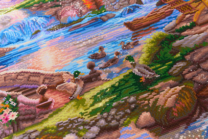 Diamond Painting Mill Pond Sanctuary 38.5" x 27.6" (97.8cm x 69.9cm) / Square with 67 Colors including 5 ABs and 2 Fairy Dust Diamonds / 110,433