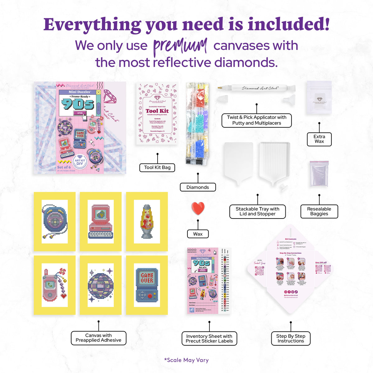 Diamond Painting Mini Dazzles™ - 90s 4" x 6" (10.2cm x 15.2cm) / Square With 25 Colors Including 1 AB and 1 Electro Diamond and 1 Iridescent Diamond and 1 Frosted Diamond and 21 Fairy Dust Diamonds / 4,629