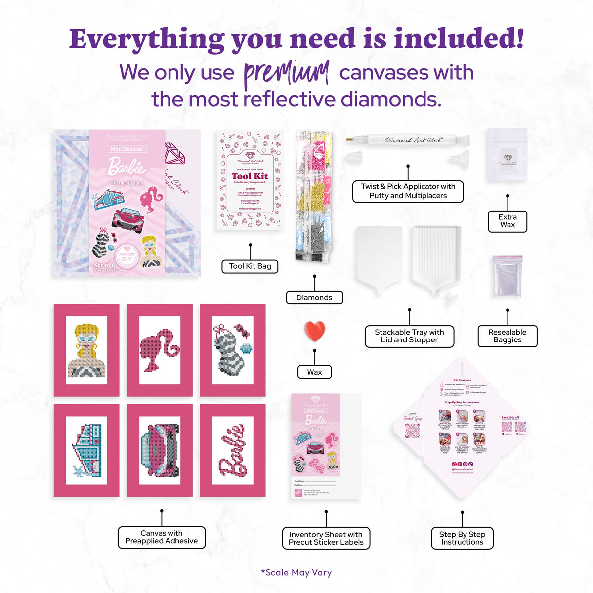 Diamond Painting Mini Dazzles™ - Barbie 4" x 6" (10.2cm x 15.2cm) / Square With 18 Colors Including 2 ABs and 16 Fairy Dust Diamonds / 3,730