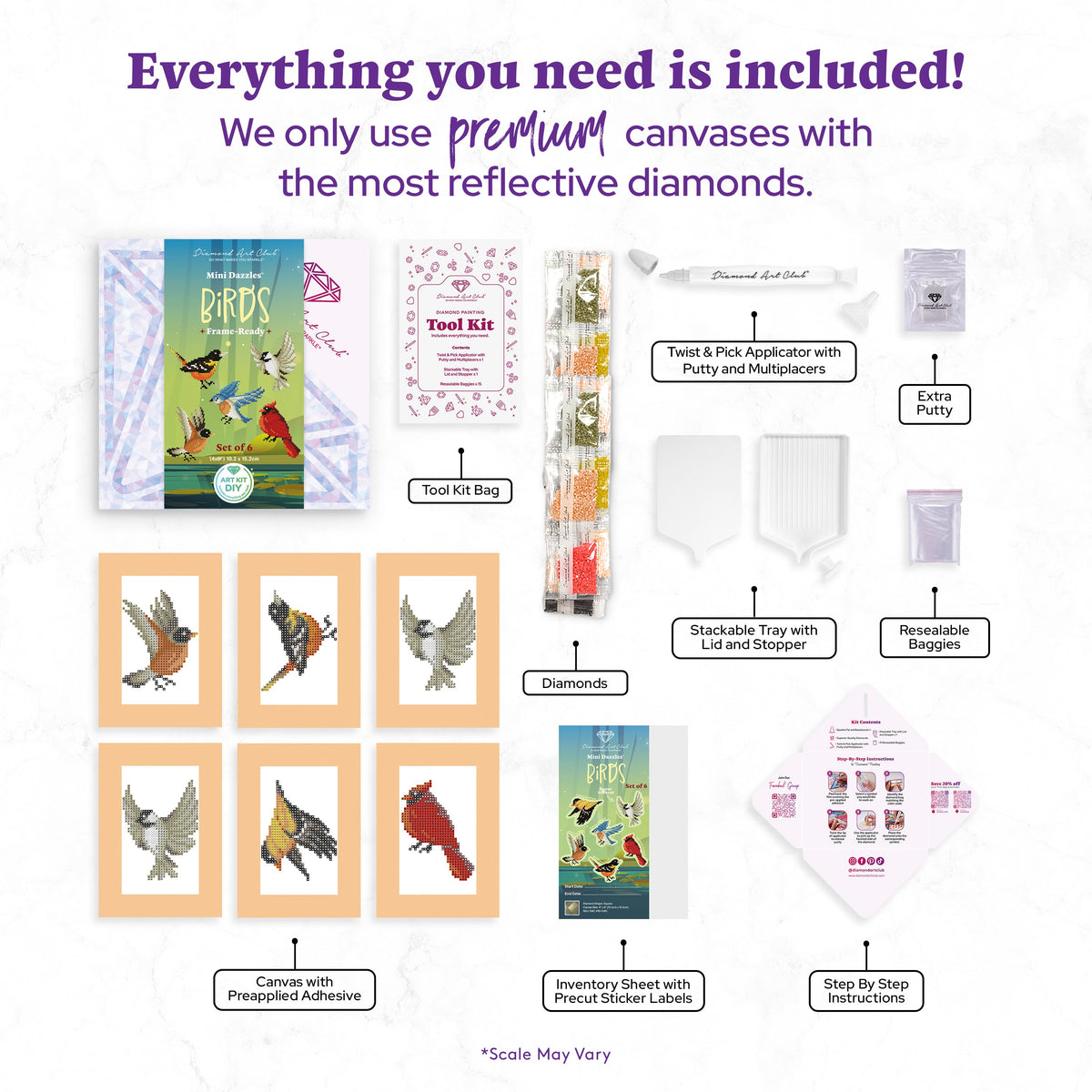 Diamond Painting Mini Dazzles™ - Birds 4" x 6" (10.2cm x 15.2cm) / Square With 17 Colors Including 1 AB and 16 Fairy Dust Diamonds / 2,947