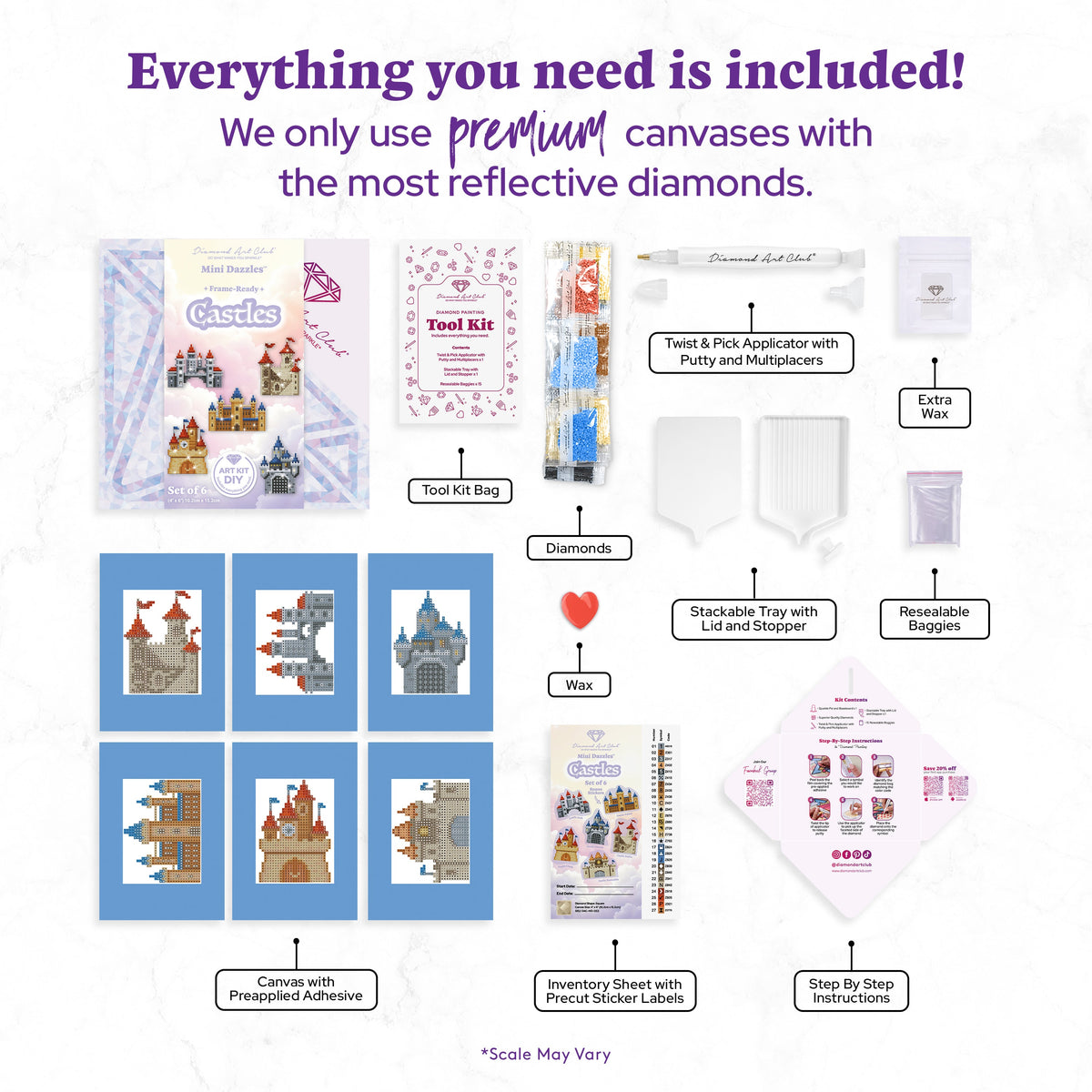 Diamond Painting Mini Dazzles™ - Castles 4" x 6" (10.2cm x 15.2cm) / Square With 27 Colors Including 1 AB and 26 Fairy Dust Diamonds / 4,469