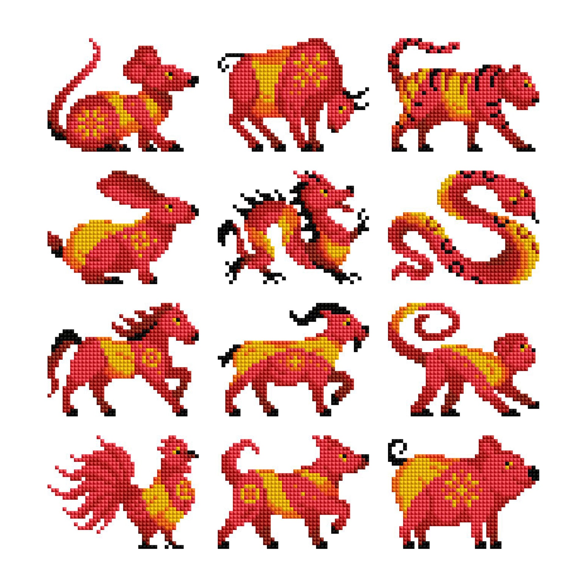 Diamond Painting Mini Dazzles™ - Chinese Zodiac 4" x 6" (10.2cm x 15.2cm) / Square With 8 Colors Including 1 AB and 7 Fairy Dust Diamonds / 7,414