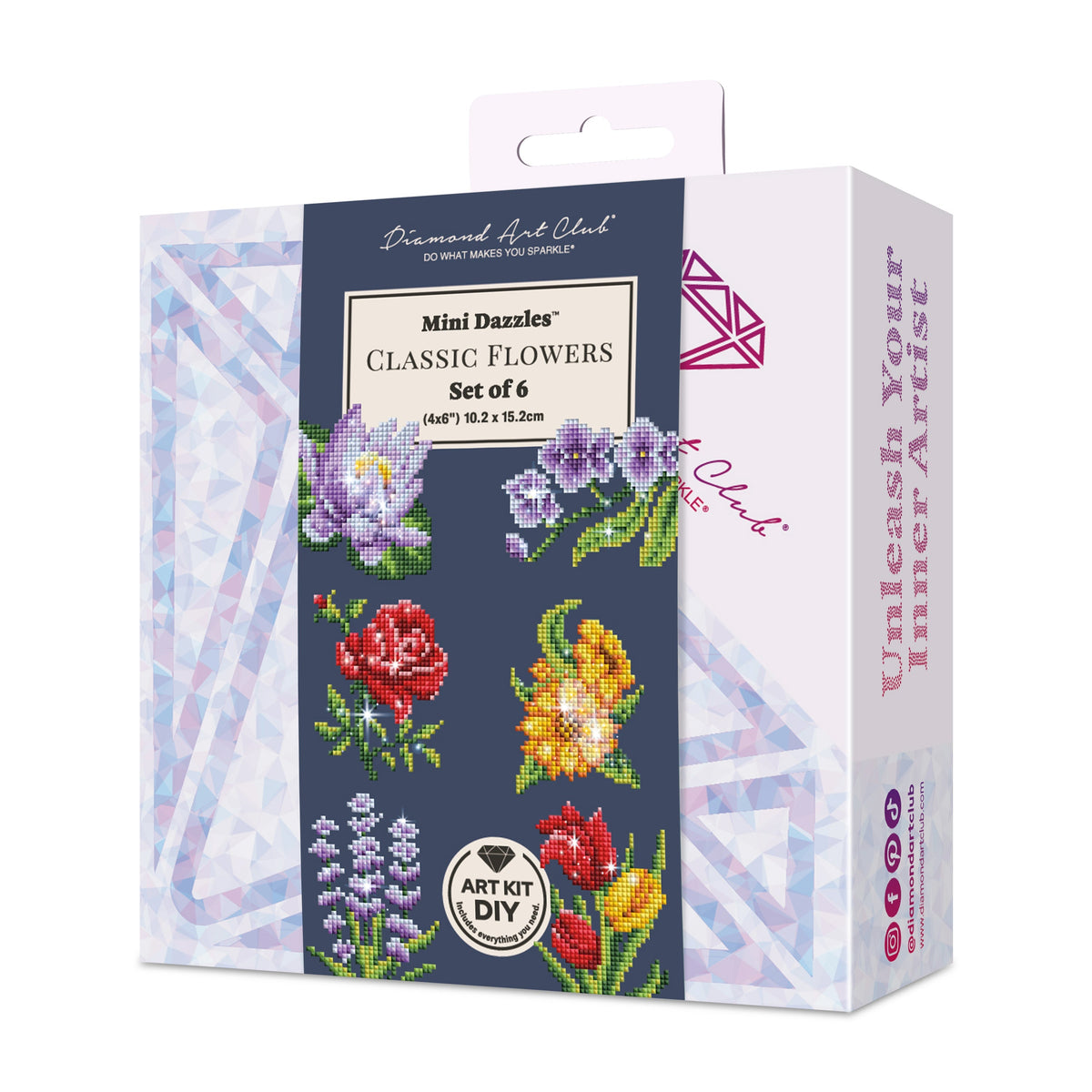Diamond Painting Mini Dazzles - Classic Flower Set 3x4"(7.6cm"x10.2cm) / Square With 17 Colors Including 1 AB and 16 Fairy Dust Diamonds / 4,202