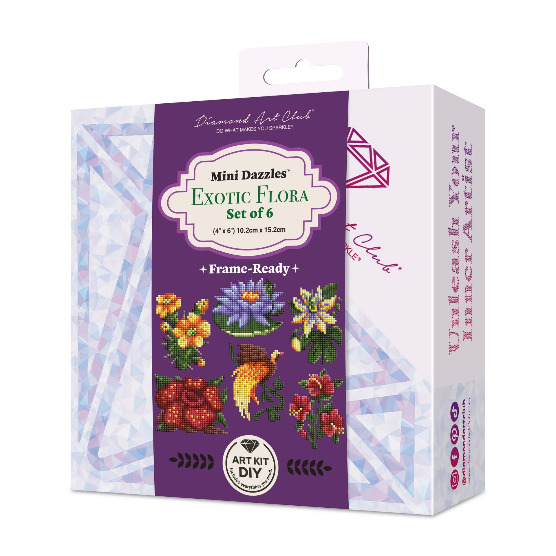Diamond Painting Mini Dazzles - Exotic Flower Set 3x4"(7.6cm"x10.2cm) / Square With 22 Colors Including 1 AB and 21 Fairy Dust Diamonds / 4,823